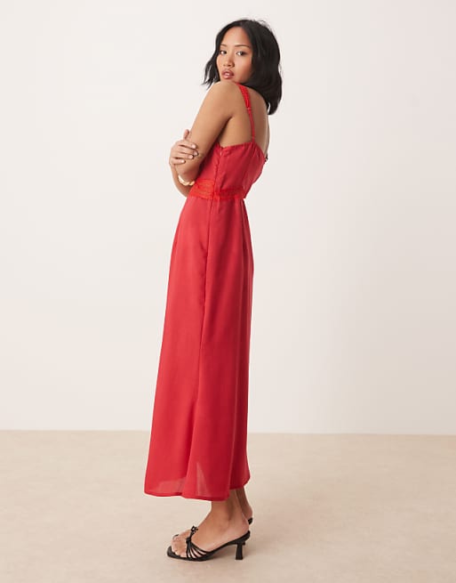 Never Fully Dressed Petite Mimi Linen Cut-out Midaxi Dress In Red
