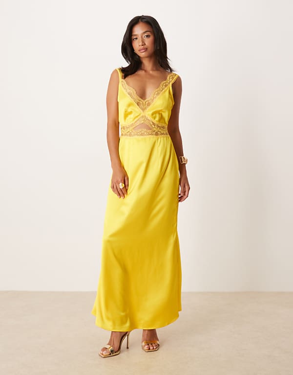 Never Fully Dressed Petite Mimi slip midaxi dress in yellow