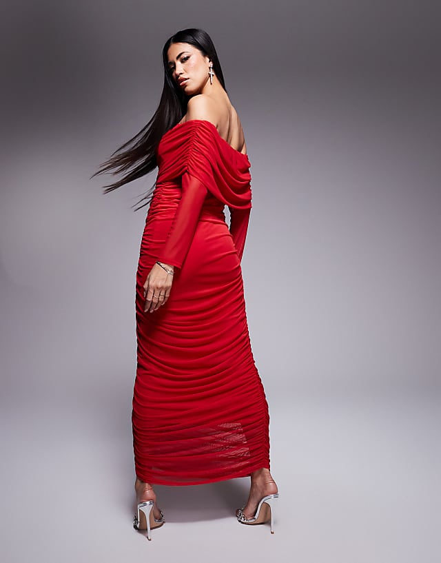 Never Fully Dressed Ruched Midaxi Dress In Red