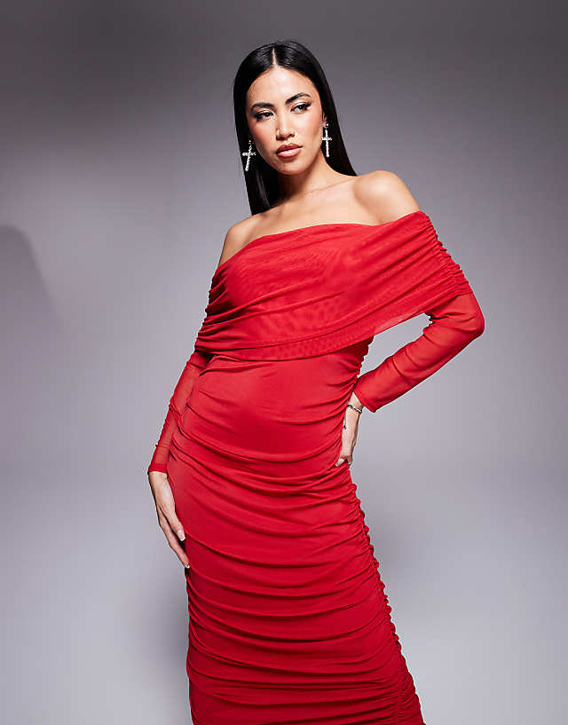 Never Fully Dressed Ruched Midaxi Dress In Red