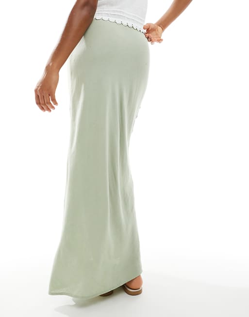 New Look Bias Linen Blend Maxi Skirt In Light Green