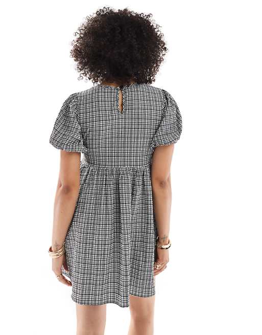 New Look Bow Front Smock Dress In Gingham Print