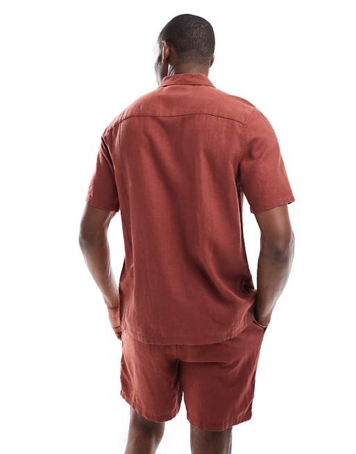 New Look Flat Collar Linen-blend Shirt Co-ord In Rust