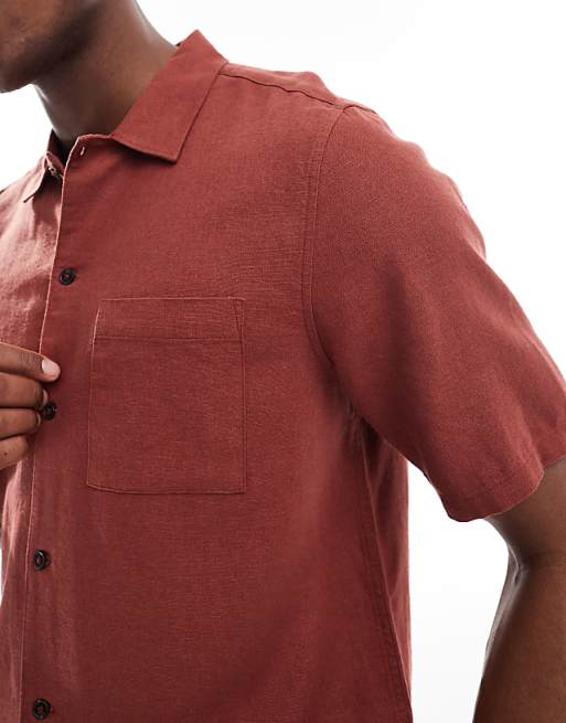 New Look Flat Collar Linen-blend Shirt Co-ord In Rust