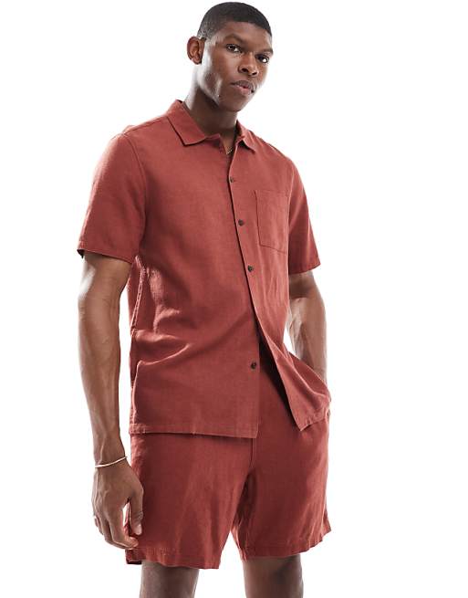 New Look flat collar linen-blend shirt co-ord in rust