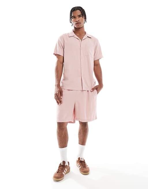 New Look linen blend shirt & short co-ord in lilac