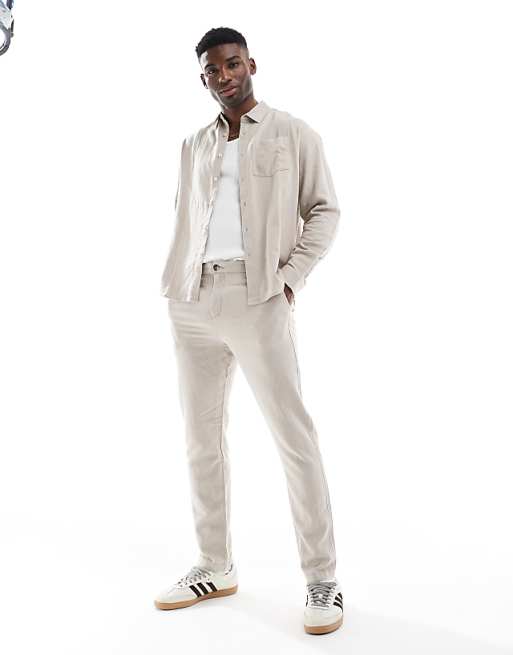 New Look linen-blend trouser & shirt co-ord in stone