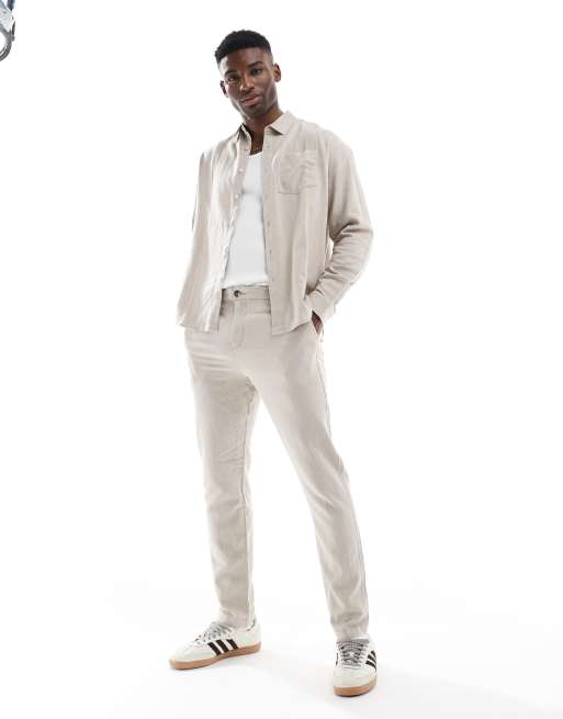 New Look Linen-blend Trouser & Shirt Co-ord In Stone