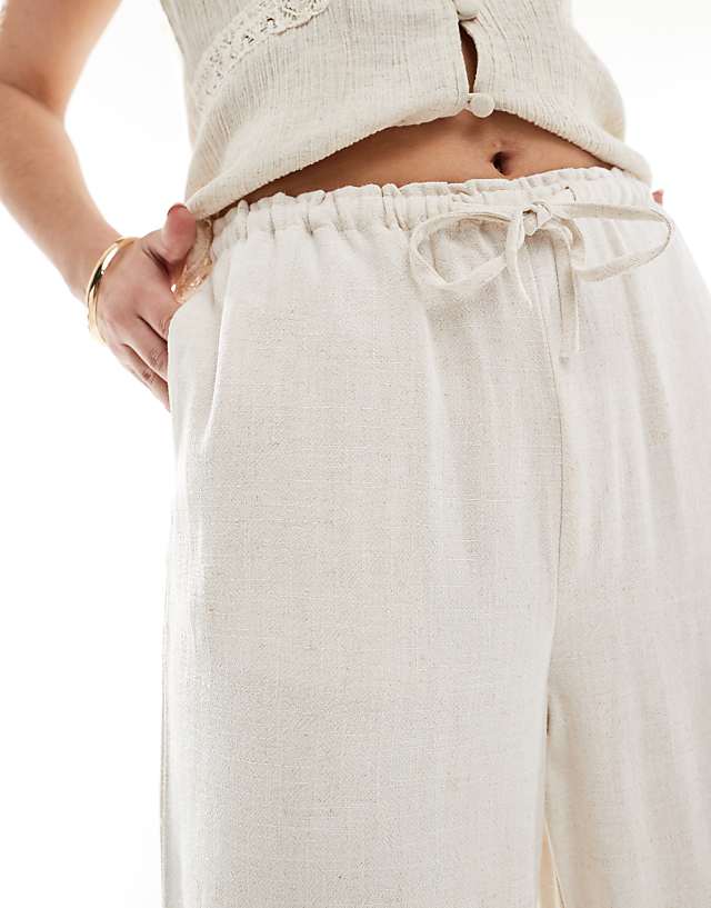 New Look Linen Look Bermuda Wide Leg Trousers In Stone