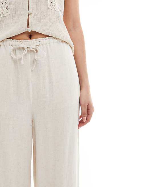 New Look Linen Look Bermuda Wide Leg Trousers In Stone
