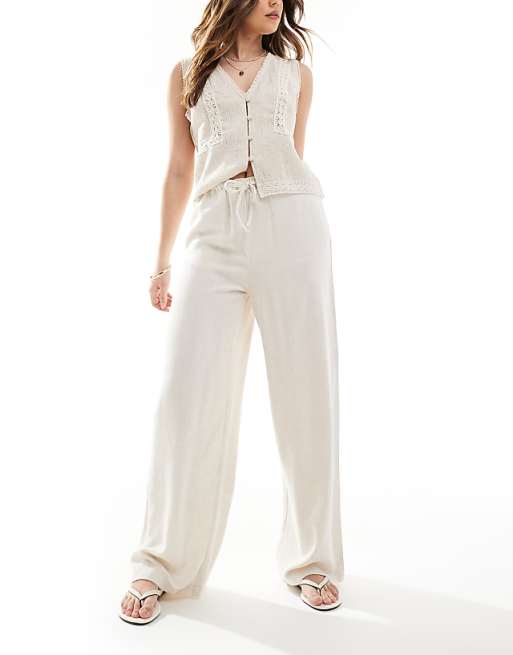New Look linen look bermuda wide leg trousers in stone