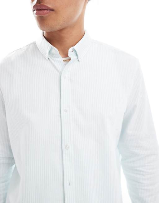 New Look Long Sleeve Stripe Shirt In Light Blue