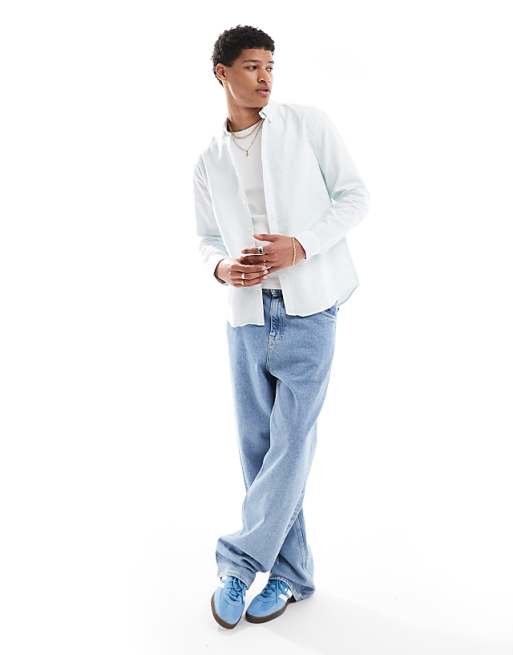 New Look Long Sleeve Stripe Shirt In Light Blue