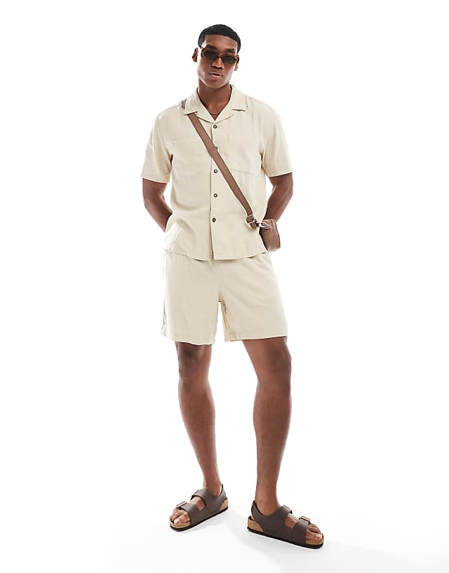New Look New Look Double Pocket Boxy Linen-blend Shirt & Short Co-ord In Stone