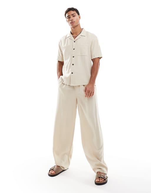 New Look New Look double pocket boxy linen-blend shirt & short co-ord in stone