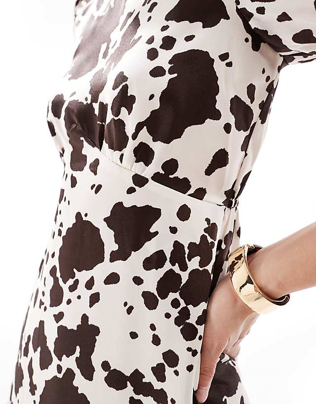 New Look Satin Open Back Mini Dress In Cow Print