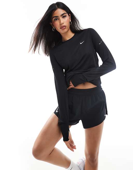 Nike Running Aeroswift Dri-FIT plisse mid rise shorts in black - BLACK
