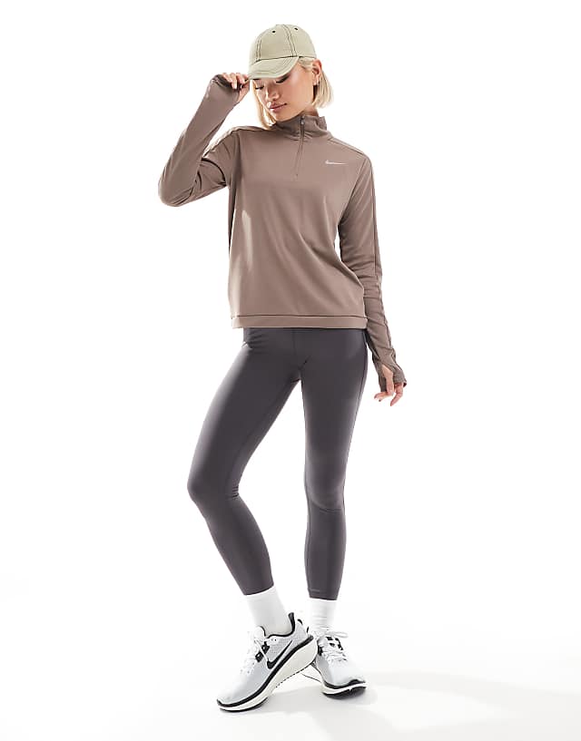 Nike Running Pacer Dri-FIT half zip long sleeve top in brown