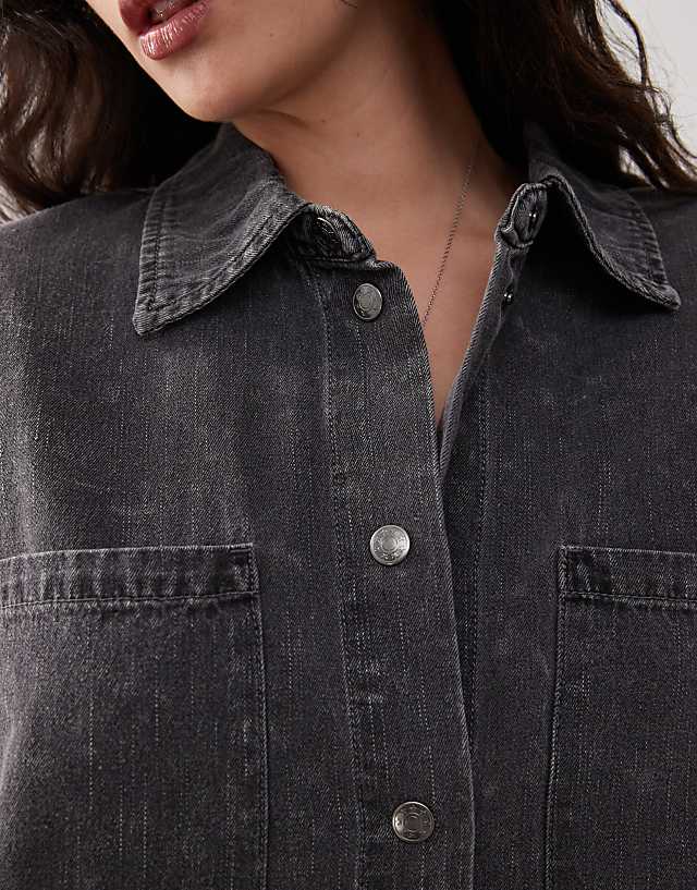 Noisy May Denim Mini Shirt Dress In Washed Grey
