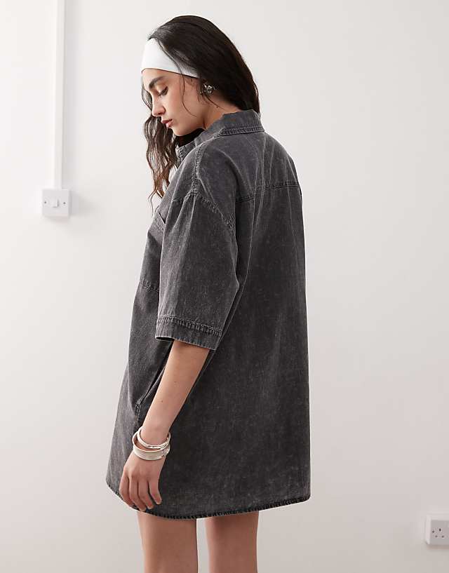 Noisy May Denim Mini Shirt Dress In Washed Grey