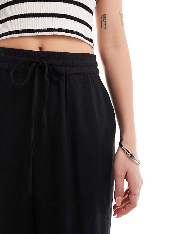 Noisy May Loose Fit Linen Mix Trouser In Black
