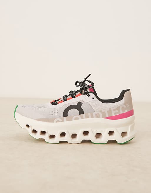 ON Cloudmonster Running Trainers In Silver Ivory And Pink