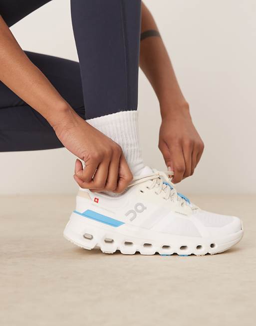 ON Cloudrunner 2 Running Trainers In White And Blue