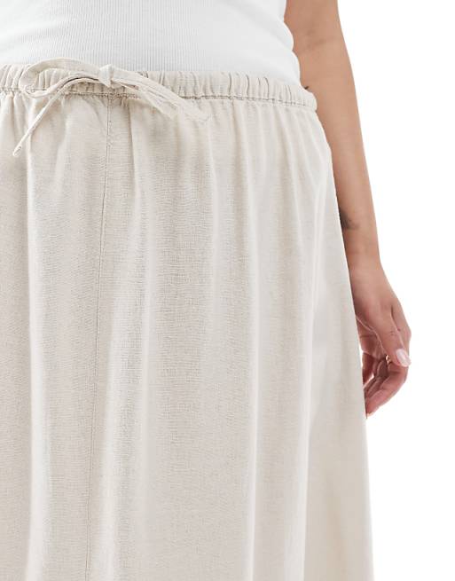 ONLY Curve Linen Mix High Waist Maxi Skirt In Stone