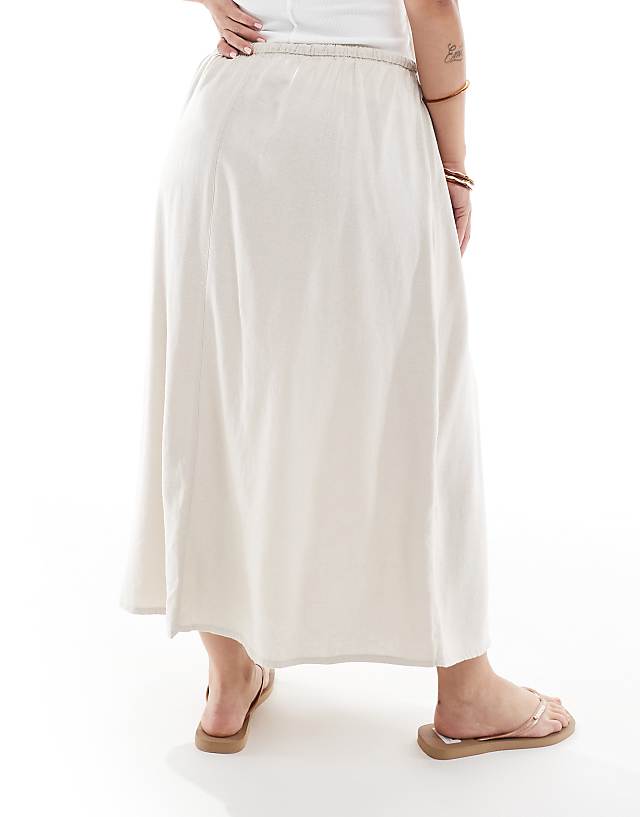 ONLY Curve Linen Mix High Waist Maxi Skirt In Stone
