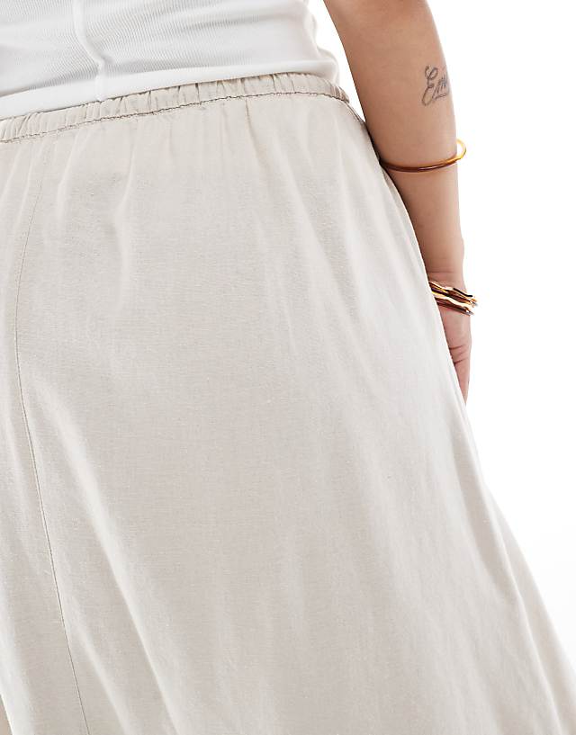 ONLY Curve Linen Mix High Waist Maxi Skirt In Stone