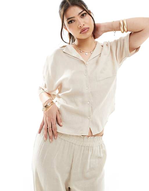 ONLY Linen Mix Oversized Shirt & Trouser Co-ord In Beige