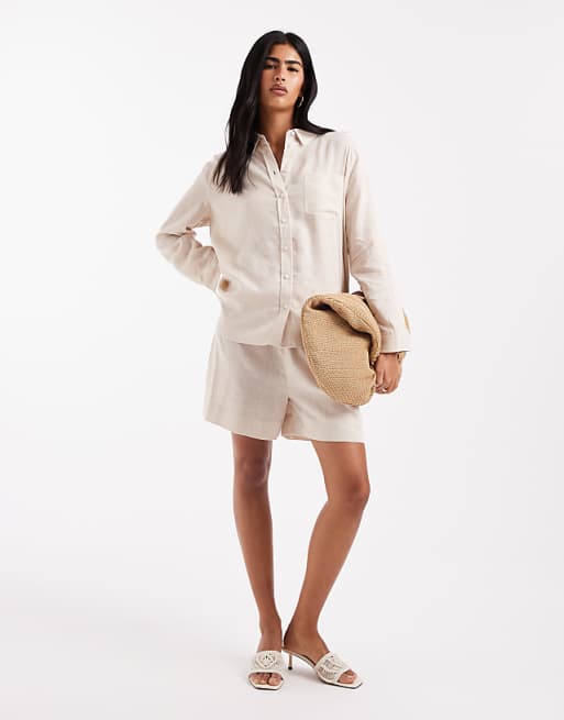 ONLY Linen Mix Oversized Shirt & Trouser Co-ord In Beige