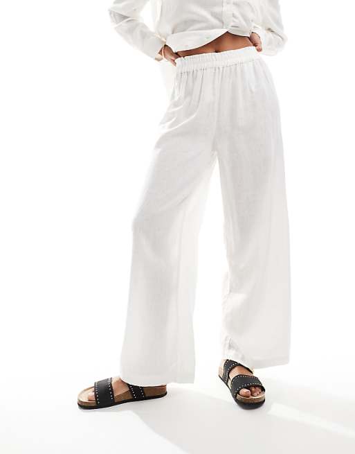 ONLY Linen Mix Wide Leg Trousers Co-ord In White