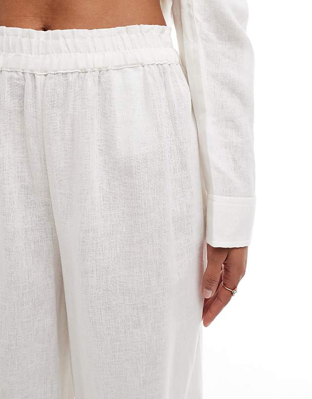 ONLY Linen Mix Wide Leg Trousers Co-ord In White