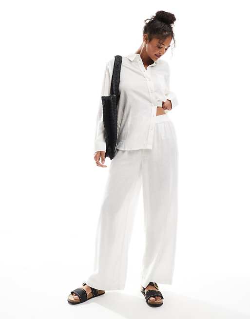 ONLY Linen Mix Wide Leg Trousers Co-ord In White