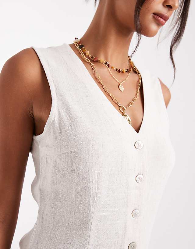 ONLY Sleeveless Linen Blend Mini Dress In Cream