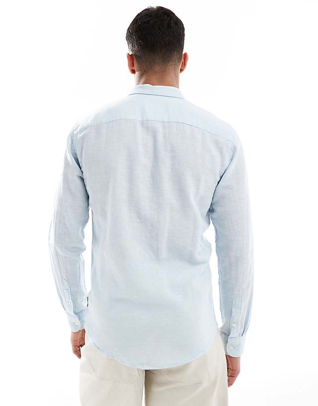 ONLY & SONS Linen Mix Long Sleeve Shirt In Light Blue