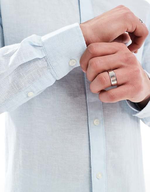 ONLY & SONS Linen Mix Long Sleeve Shirt In Light Blue