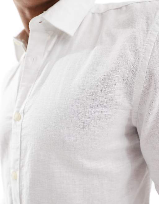 ONLY & SONS Linen Mix Long Sleeve Slim Fit Shirt In White