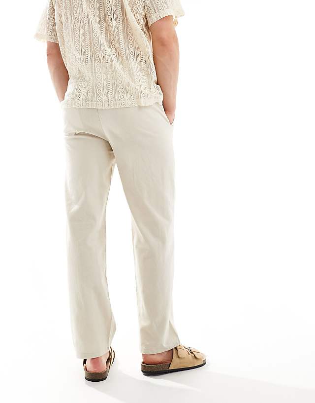ONLY & SONS Linen Mix Loose Fit Trousers In Beige