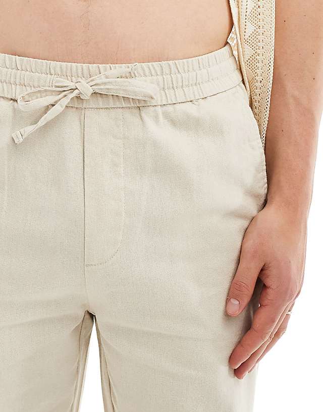 ONLY & SONS Linen Mix Loose Fit Trousers In Beige