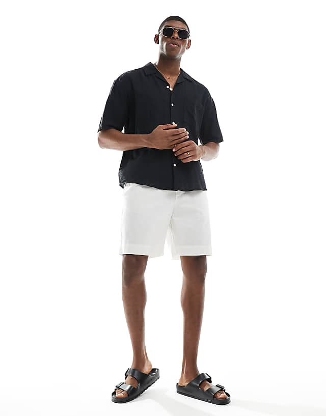 ONLY & SONS Linen Mix Relaxed Resort Shirt In Black