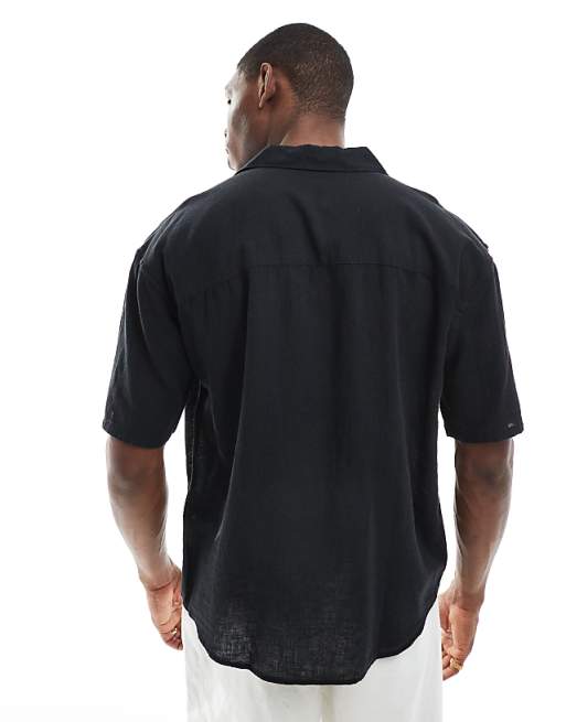 ONLY & SONS Linen Mix Relaxed Resort Shirt In Black
