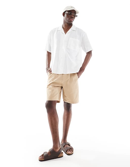 ONLY & SONS Linen Mix Relaxed Resort Shirt In White