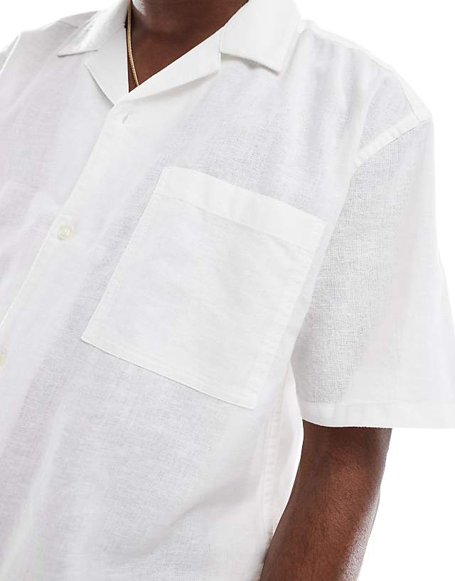 ONLY & SONS Linen Mix Relaxed Resort Shirt In White
