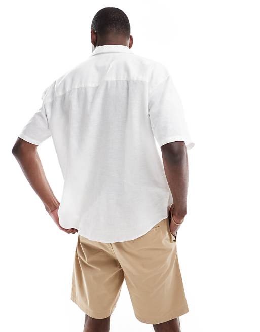 ONLY & SONS Linen Mix Relaxed Resort Shirt In White