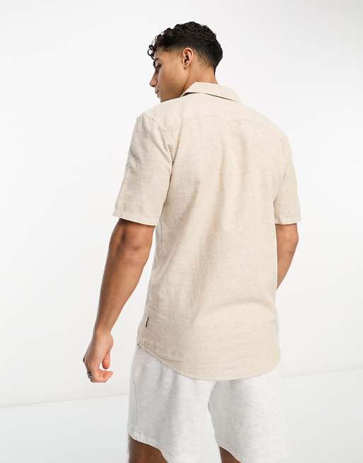 ONLY & SONS Linen Mix Revere Collar Shirt In Beige