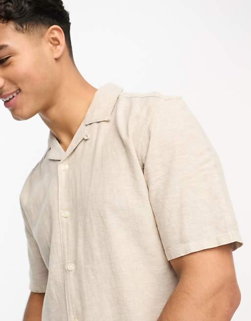 ONLY & SONS Linen Mix Revere Collar Shirt In Beige