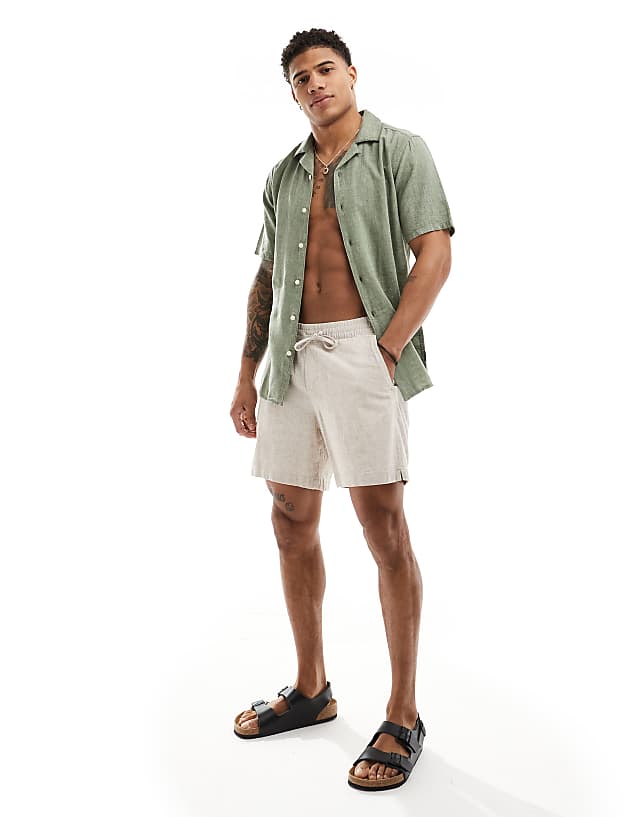 ONLY & SONS Linen Mix Revere Collar Shirt In Sage Green