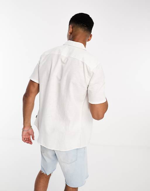 ONLY & SONS Linen Mix Revere Collar Shirt In White